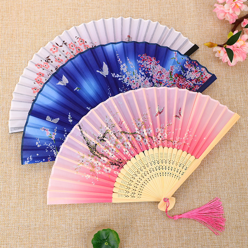 夏季扇子中国风女式随身折扇古风绫绢扇子舞蹈扇学生创意礼品折扇