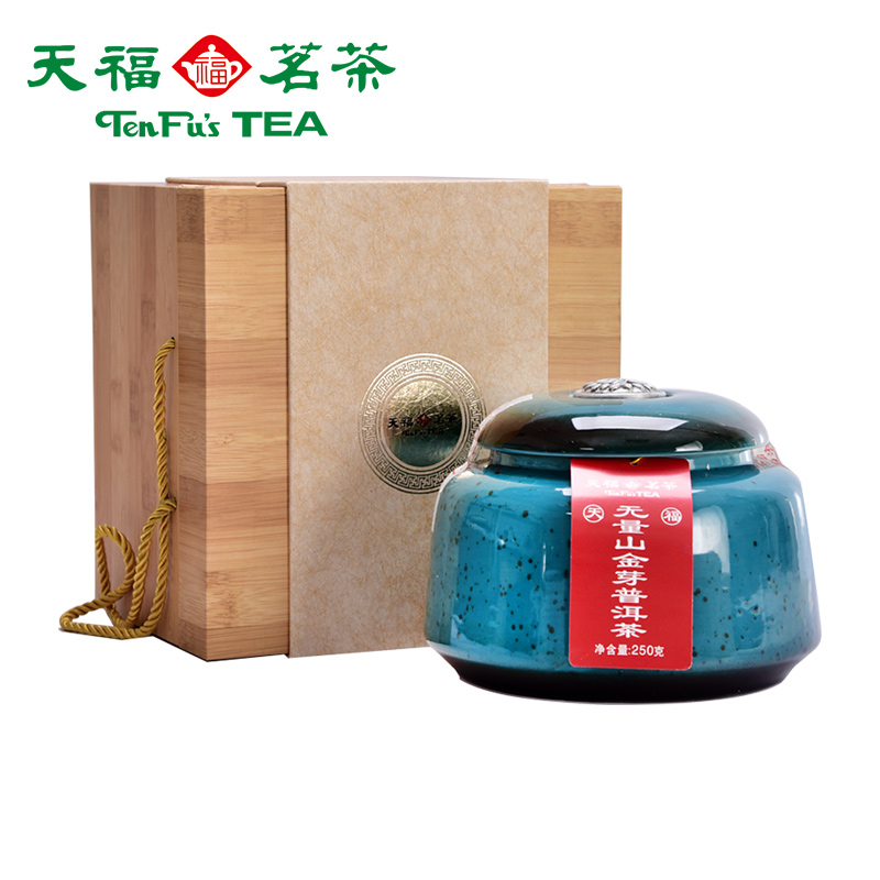 天福茗茶云南普洱茶无量山名山茶熟茶瓷罐礼盒250g